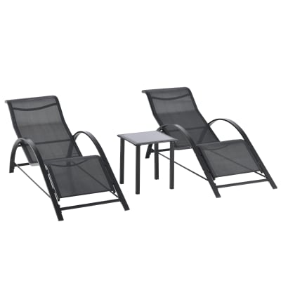 Lot de 2 bains de soleil design avec table basse métal textilène