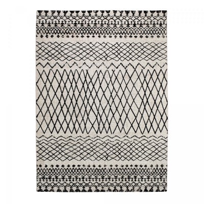 Tapis berbère style 120x120 rond beige, noir