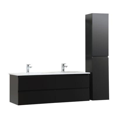 Meuble double vasque 120cm avec plan céramique  noir + colonne