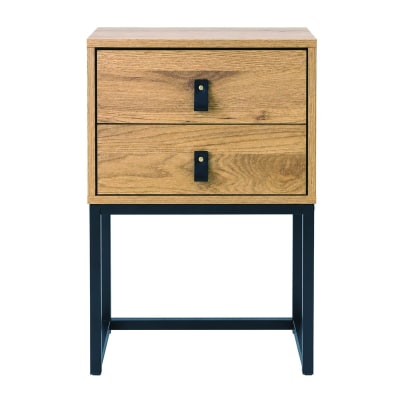 Chevet 2 tiroirs pieds métal effet chêne - h65 cm