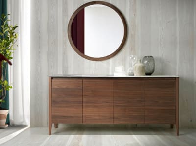 Buffet en noyer avec plateau en marbre céramique