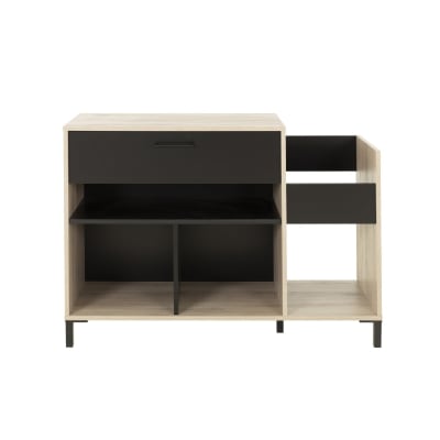 Meuble de rangement vinyles 1 tiroir style industriel - marron et noir