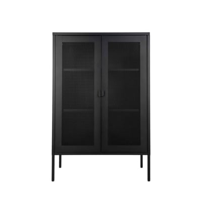 Vaisselier en métal avec portes grillagées - noir