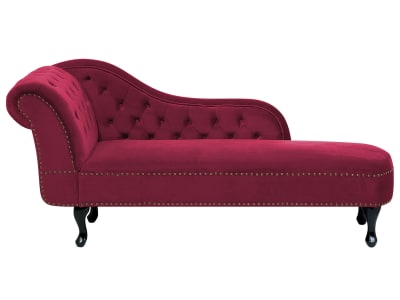Chaise longue côté gauche velours rouge bordeaux