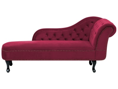 Chaise longue côté droit velours rouge foncé