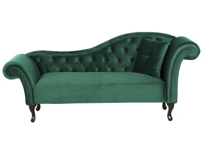 Chaise longue côté droit velours vert foncé