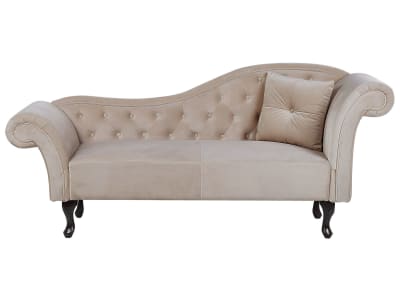 Chaise longue côté droit velours beige