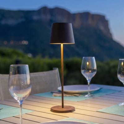Lampe de table sans fil acier marron h38cm