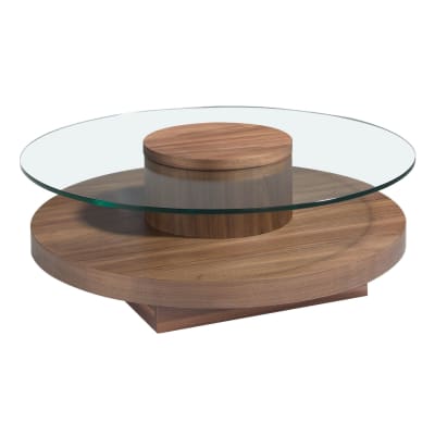 Table basse en verre et effet bois noyer