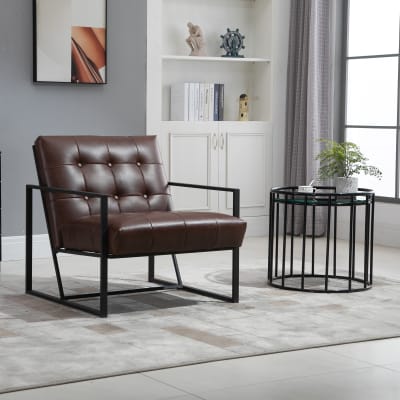 Fauteuil lounge métal noir revêtement synthétique marron