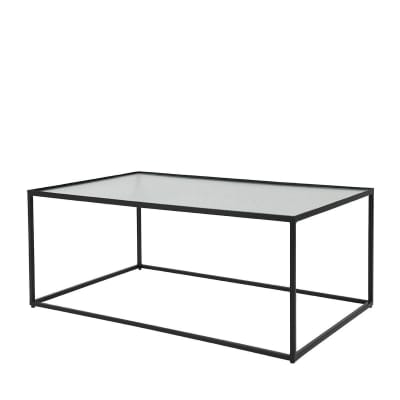 Table basse en métal noir mat et plateau en verre