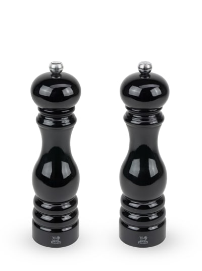 Duo de moulins à poivre et à sel en bois laqué noir H22cm