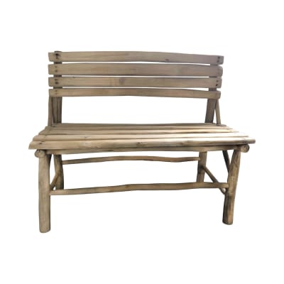 Banc avec dossier en bois de teck et jonc de mer