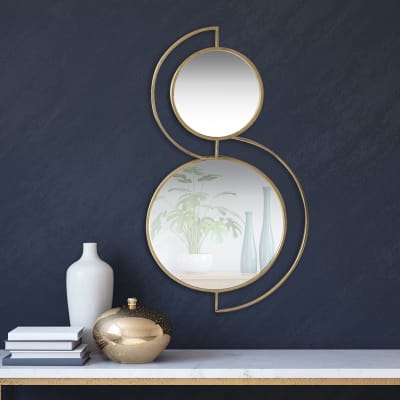 Miroir double ronds métal or