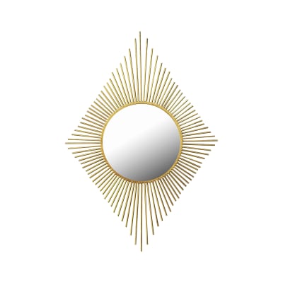 Miroir soleil losange en métal or 82x65