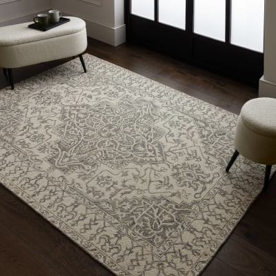 Tapis classique à motifs en laine beige clair 120x170 cm
