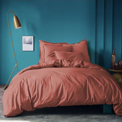 Housse de couette unie en coton lavé terre cuite 260x240cm