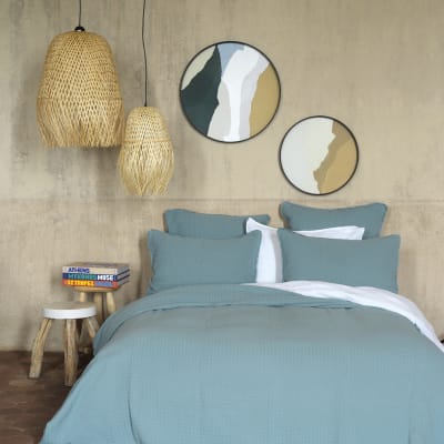 Dessus de lit gaze de coton bleu minéral 260X270 CM
