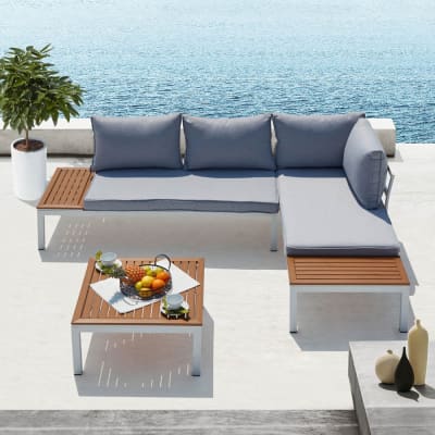 Salon de jardin 4 places en aluminium et acier blanc et gris