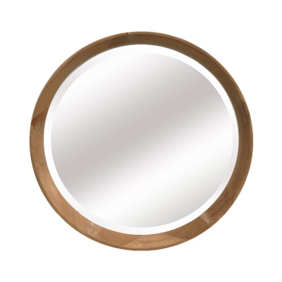 Miroir bois rond biseauté 52,6cm naturel
