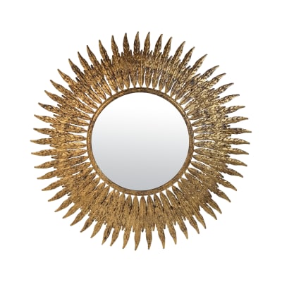 Miroir soleil doré verre et feuilles or