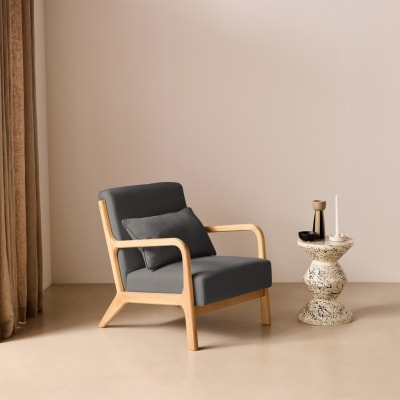 Fauteuil en bois avec tissu gris foncé 65x 80x79cm