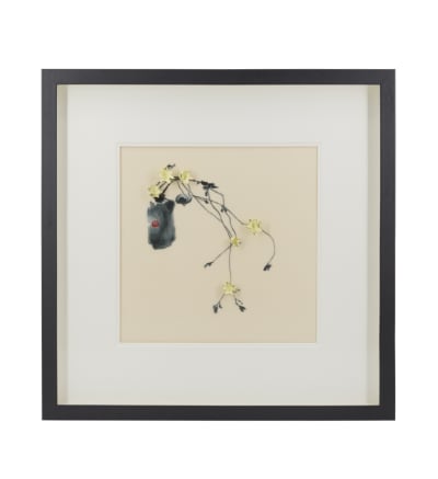Tableau vase brodé cascade avec verre 60x60