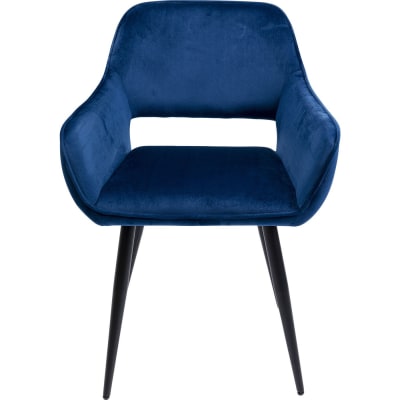 Chaise avec accoudoirs en velours bleu pétrole et acier