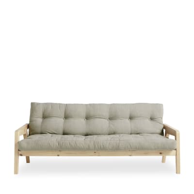 Canapé convertible en bois et tissu 2 places - lin