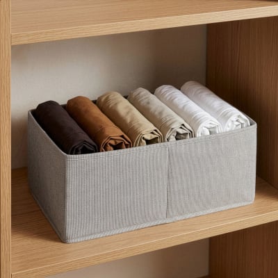 Panier de rangement tissu gris 42x26cm