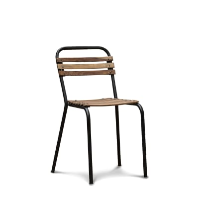 Chaise vintage en métal noir et bois marron