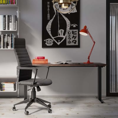 Chaise de bureau pivotante réglable à roulettes noire haute