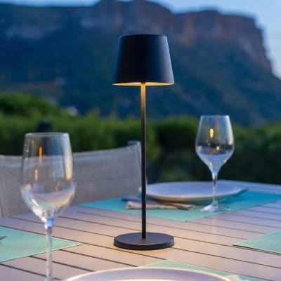 Lampe de table sans fil acier noir h38cm