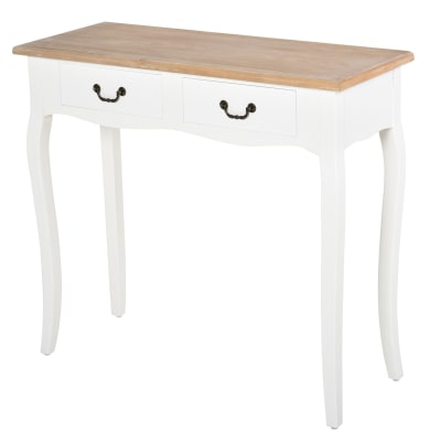 Console style table de drapier shabby chic 2 tiroirs blanc