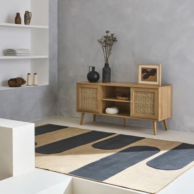 Meuble tv en cannage 2 niveaux 120x39x56.5cm