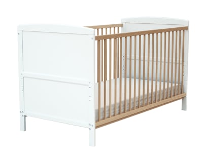 Lit bébé évolutif en bois blanc et hêtre verni 70 x 140 cm