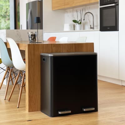 Poubelle de cuisine tri sélectif acier inoxydable noir 60l