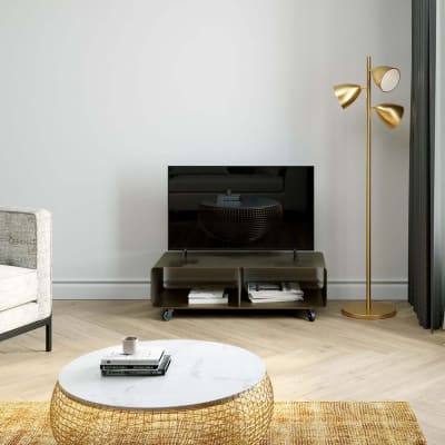 Meuble tv à roulettes en acier bronze