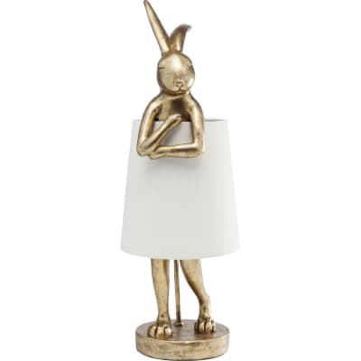 Lampe lapin en polyrésine dorée et lin beige h68