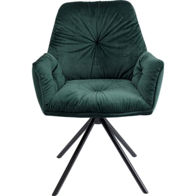 Chaise avec accoudoirs en velours vert et acier