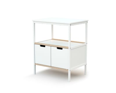 Meuble à langer 2 portes en bois blanc et hêtre brut