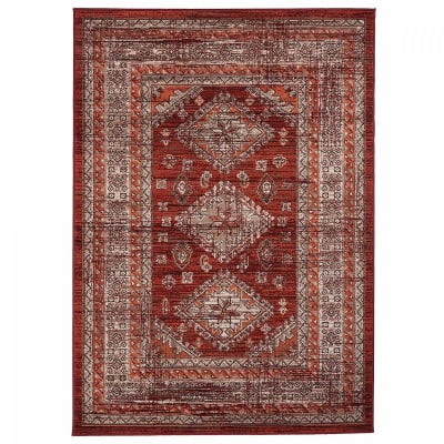 Tapis d'orient motif ethnique, idéal pour une chambre, rouge 160x230