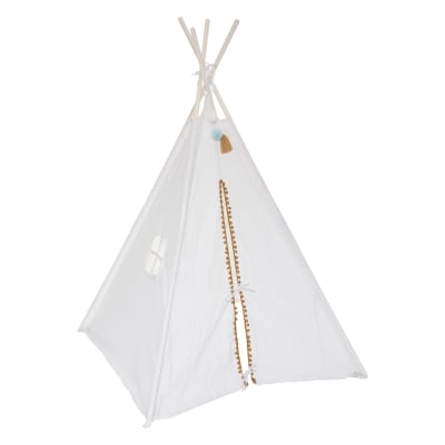 Tipi enfant à pompons ronds beige 120x120x160