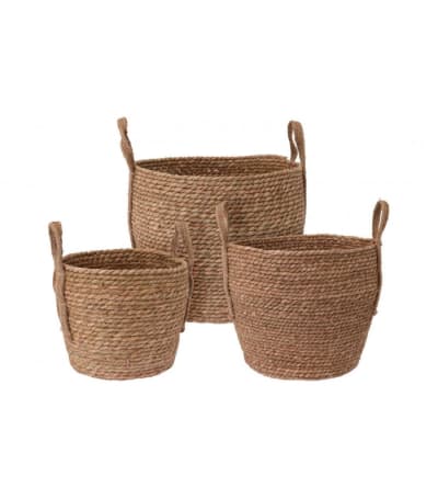 Set de 3 paniers ronds tressés en jonc de mer