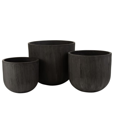 Set de 3 cache-pots ronds céramique hauts noirs