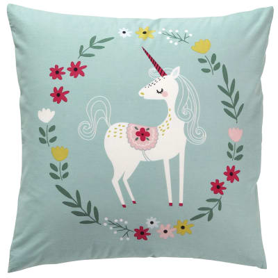 Taie sac en coton bleu ciel grisé 65x65cm