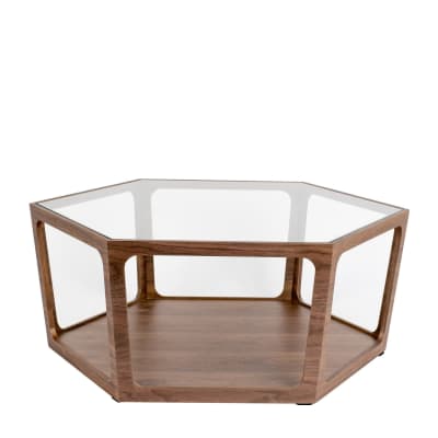 Table basse en verre et bois marron