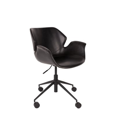 Chaise de bureau à roulettes en cuir noir