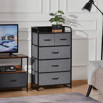 Commode 5 tiroirs tissu gris châssis métal noir