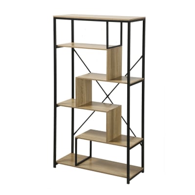 Bibliothèque avec étagères 6 niveaux h160 cm - bois foncé
